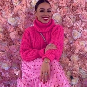 A NEW DAY Pink Chunky Turtle Neck Cable Knit Sweater